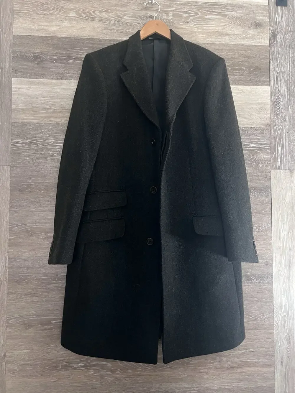 Banana Republic Parka Wool Coat Long Black Men's Large Pockets